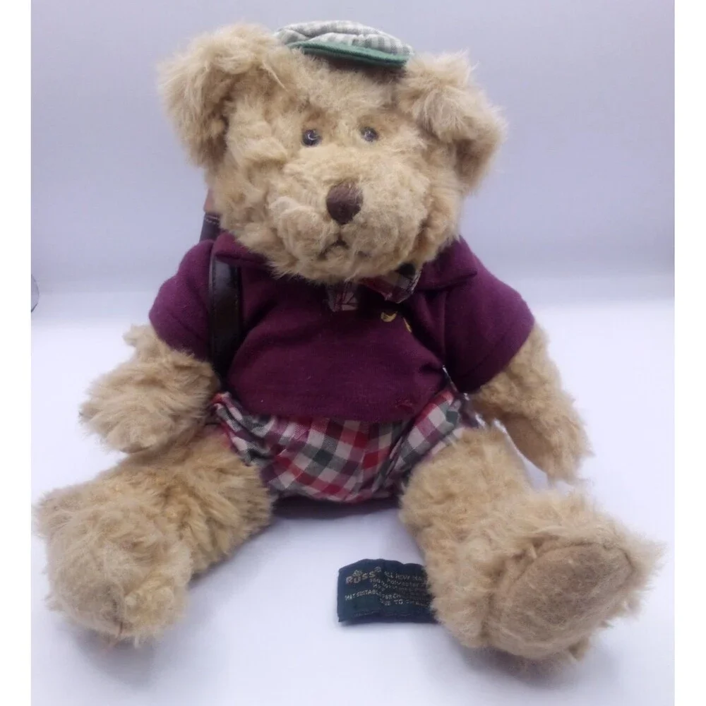 Russ Berrie Chip The Golfer Teddy Bear Plush Vintage Golf Bag Outfit Collectible